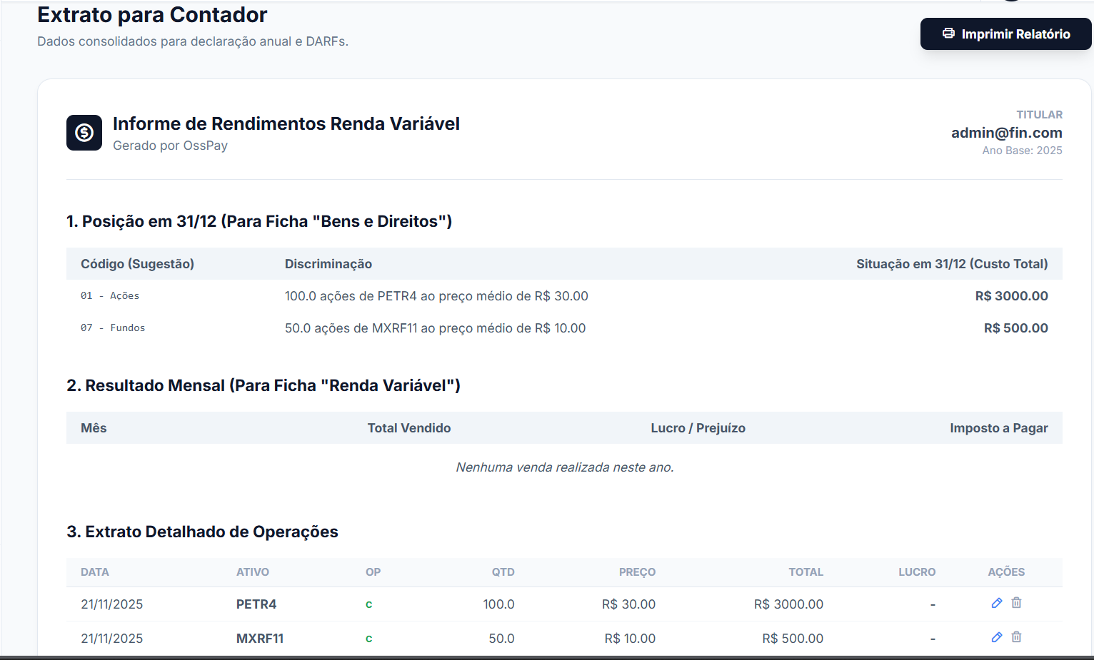 Relatório de Investimentos